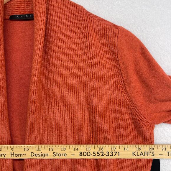 CYRUS Cardigan M Open Drape Front Sweater Shawl Ribbed Stretch Orange NEW - Picture 11 of 13